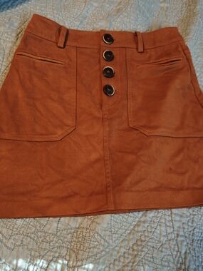 Zara Button-Front Faux Suede Mini Skirt - Rust Orange